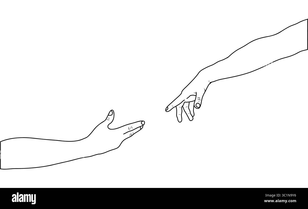 Outstretched Human Hands Reaching Toward Each Other Minimal Line Drawing Stock Vector