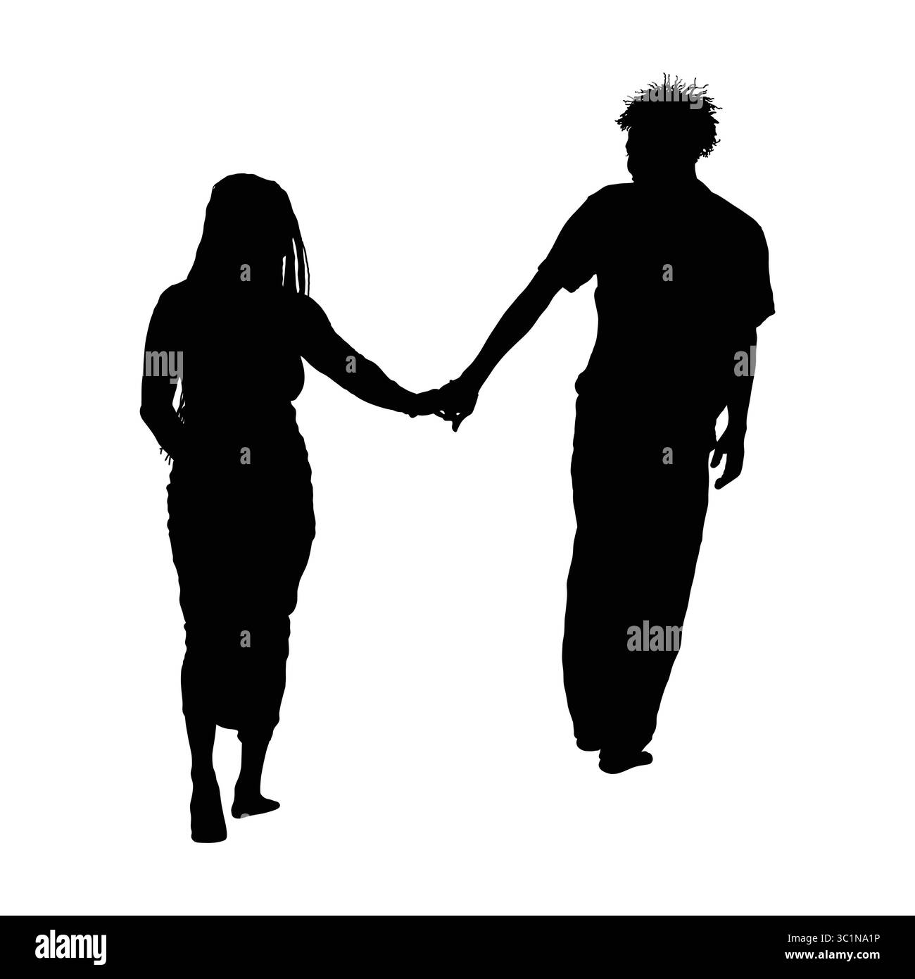 Silhouette of Couple Holding Hands Walking Together Stock Vector
