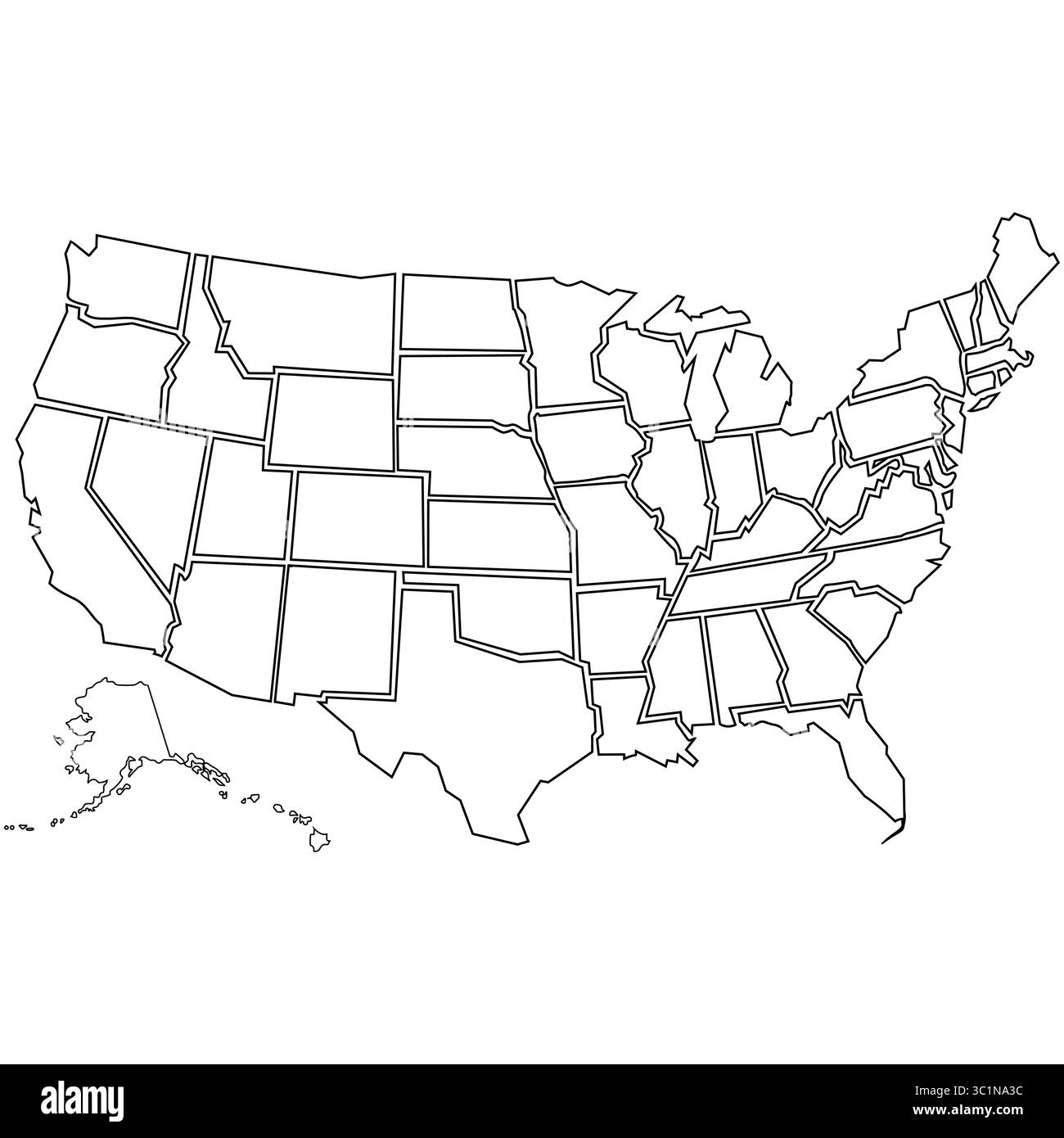 Blank Outline Map of United States with State Borders Stock Vector