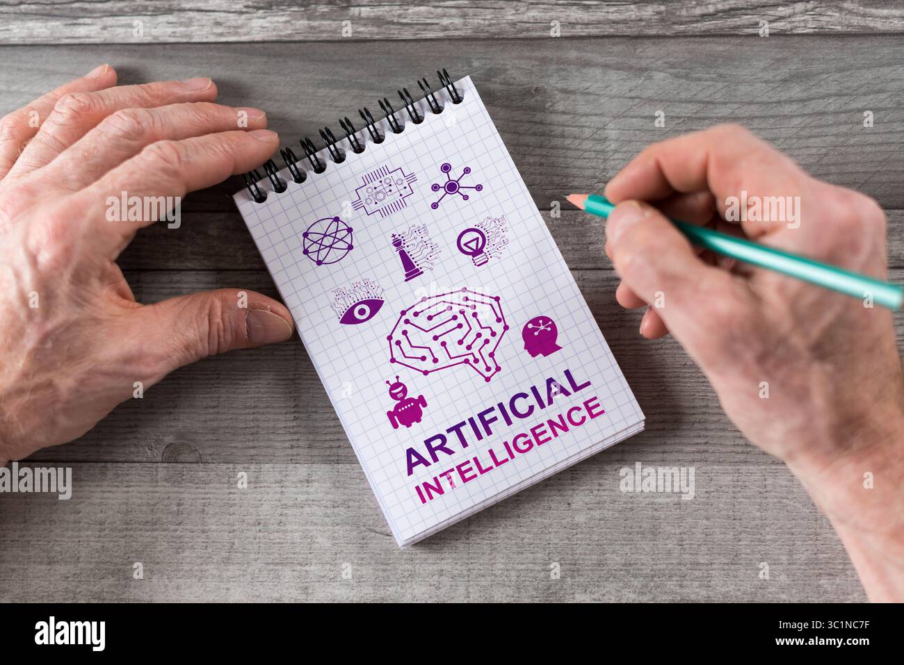 Artificial intelligence concept drawn on a notepad Stock Photo