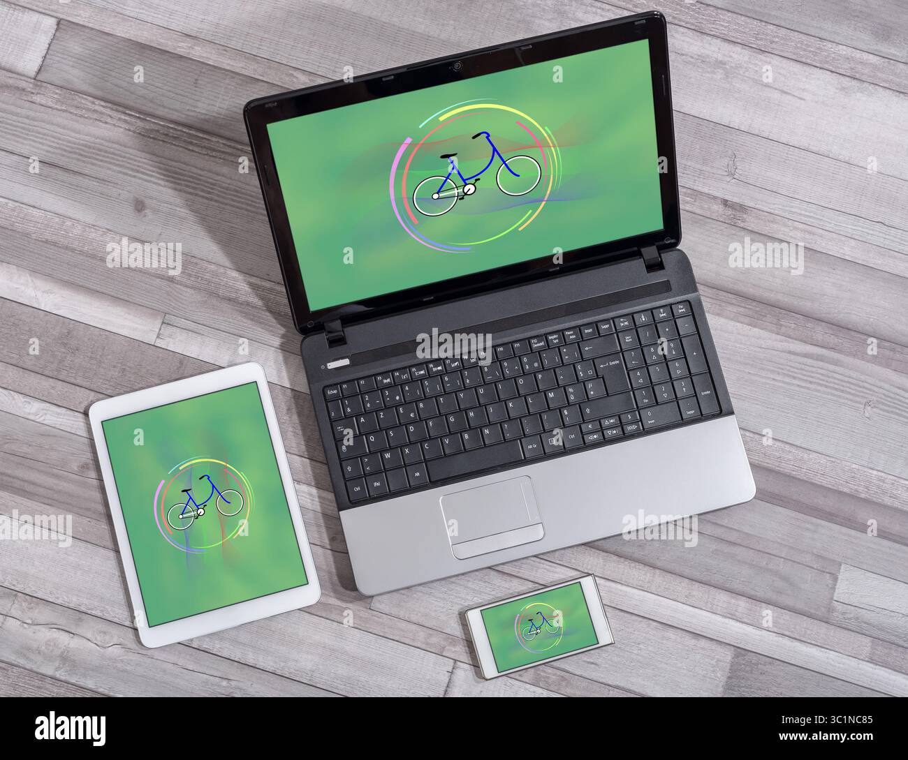 Eco travel concept shown on different information technology devices Stock Photo