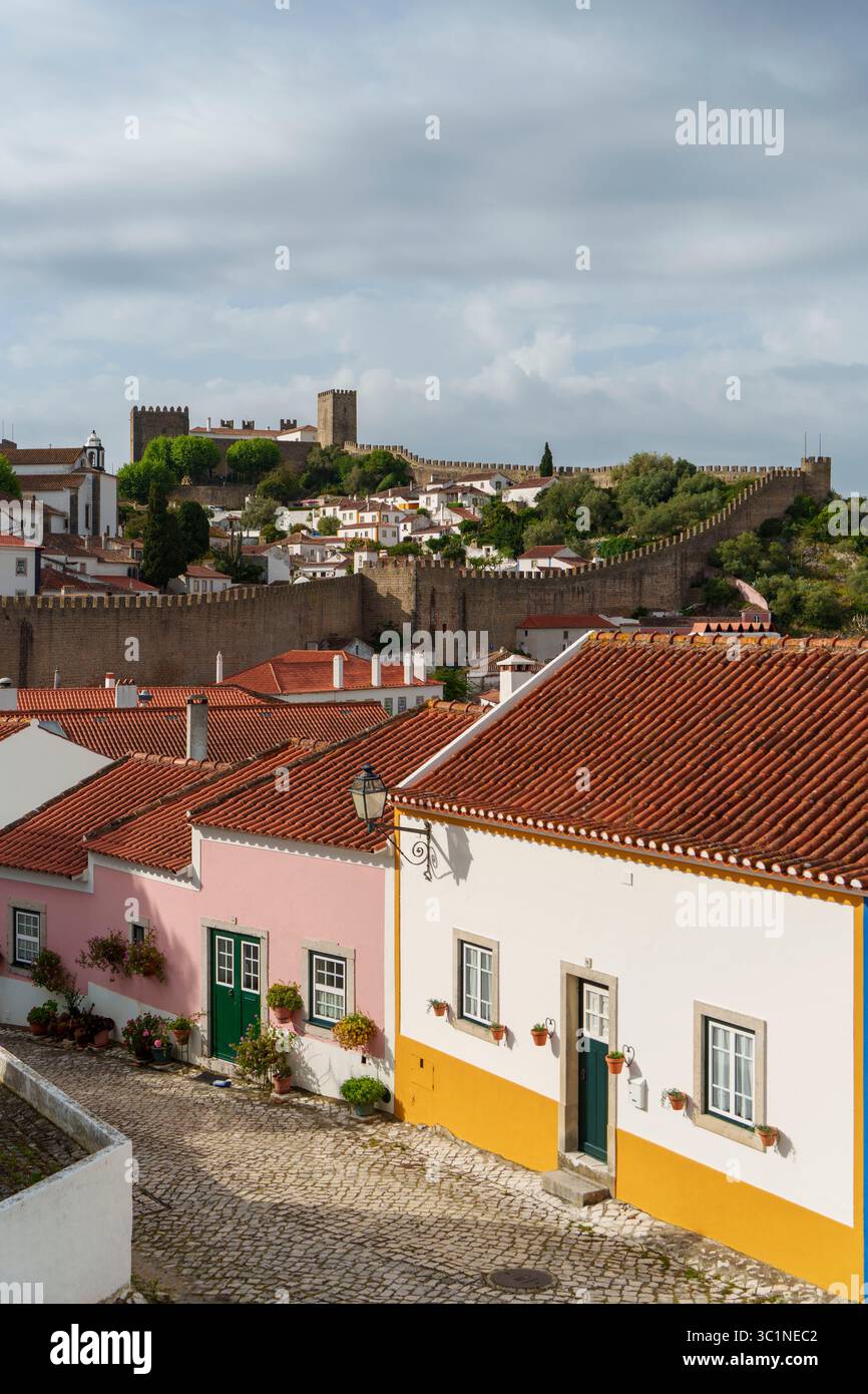 Óbidos medieval village and castle walls in Portugal, Europe Stock Photo
