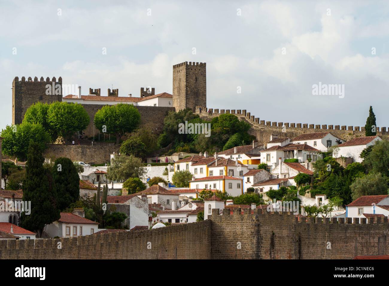 Óbidos medieval village and castle walls in Portugal, Europe Stock Photo