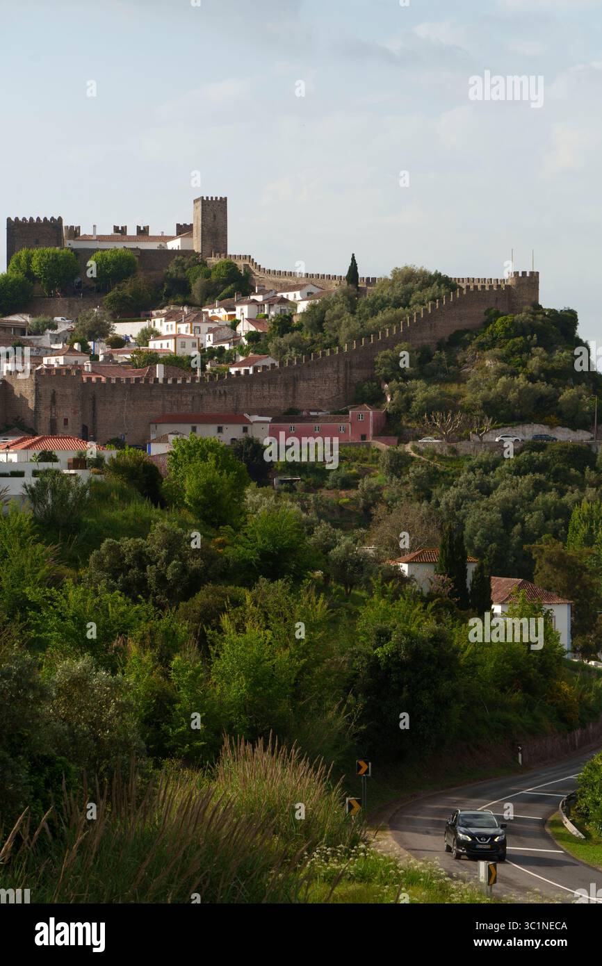 Óbidos medieval village and castle walls in Portugal, Europe Stock Photo