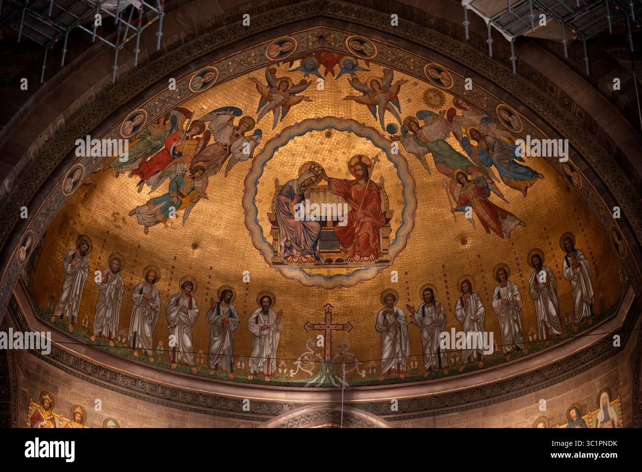 Apse vault with Crowning of Mary by Eduard Steinle in Strasbourg Cathedral de Notre-Dame in Strasbourg, Alsace, France. Stock Photo