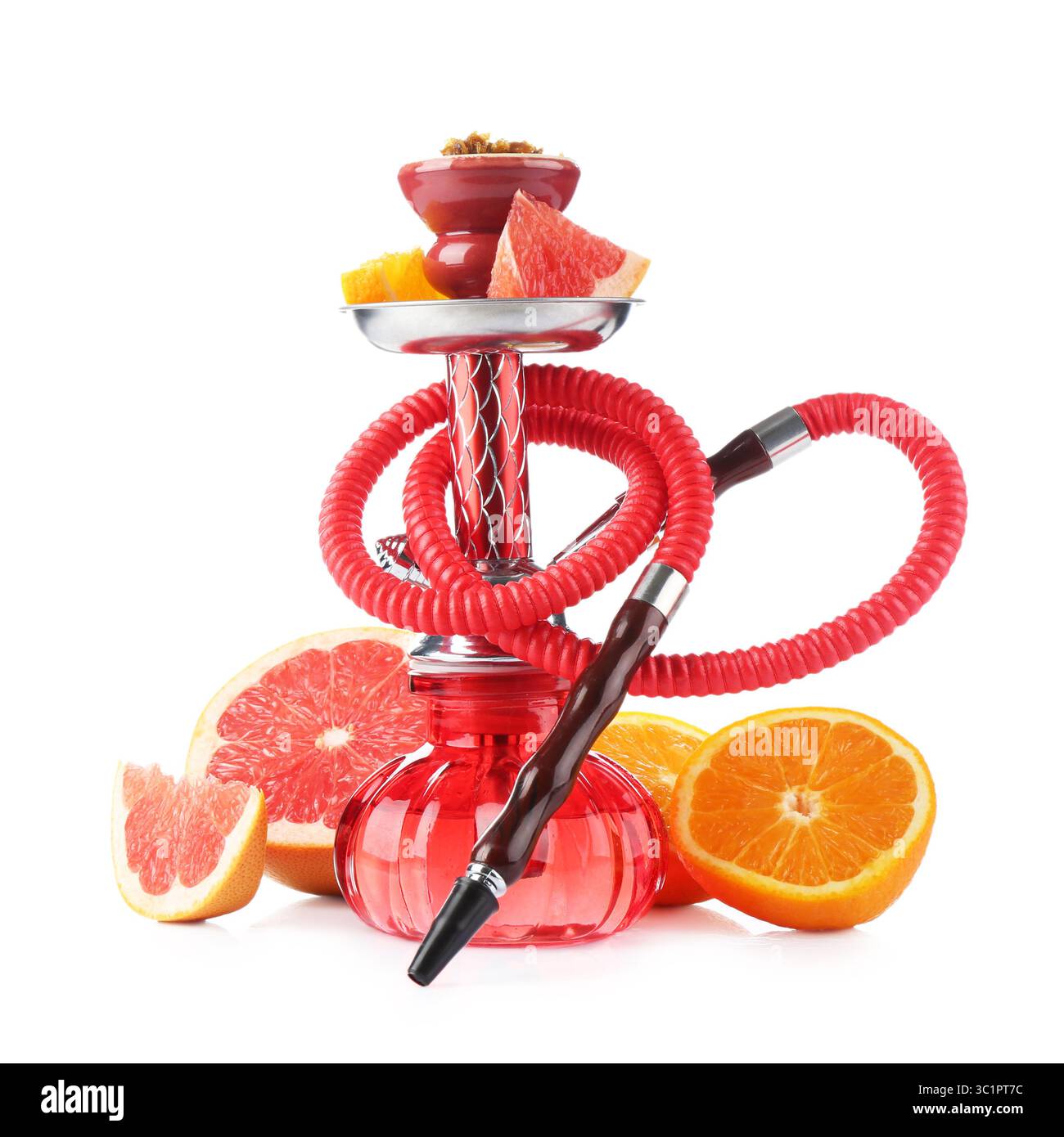 Hookah with different fruits isolated on white Stock Photo