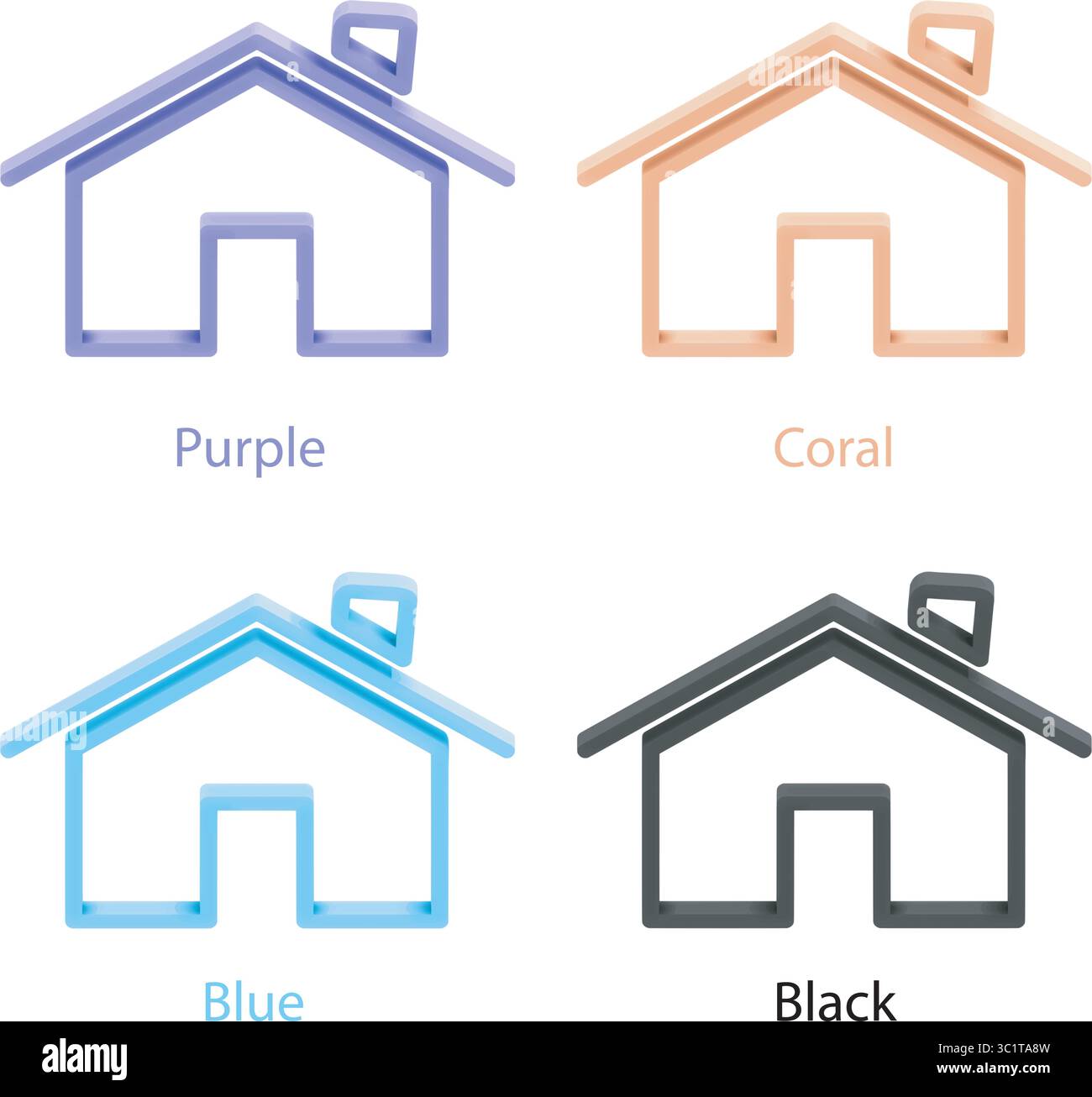Minimalist 3d line icon set with the Home symbol. Color variants ...