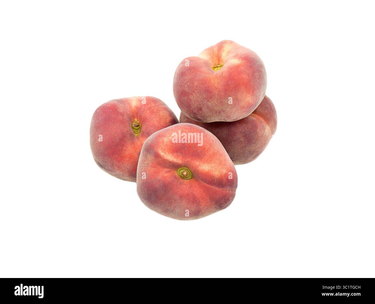 Flat peaches isolated against white background Stock Photo