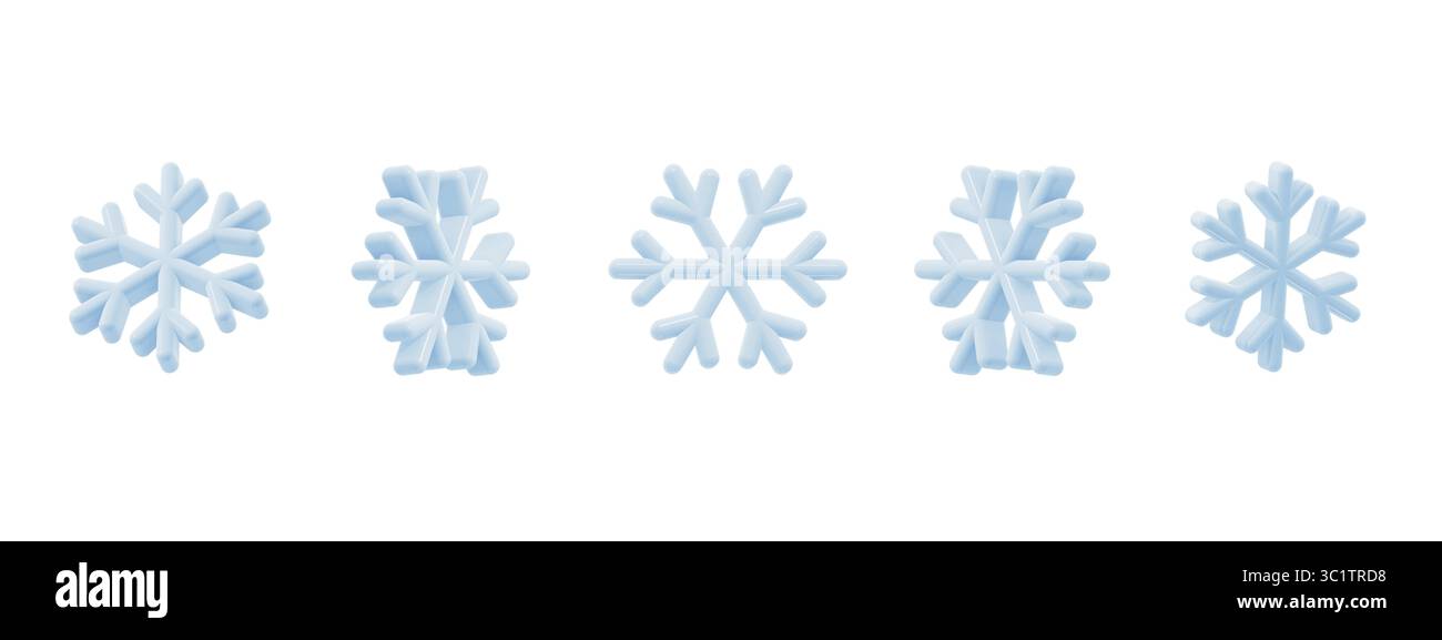 This set features five unique 3D snowflake vector icons shown from ...