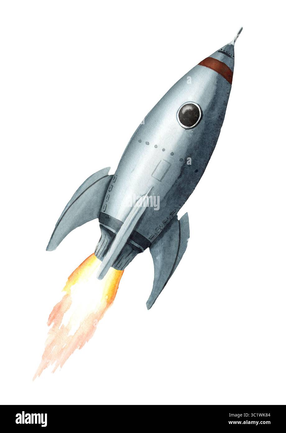 Space Rocket. Hand drawn watercolor illustration isolated on white ...