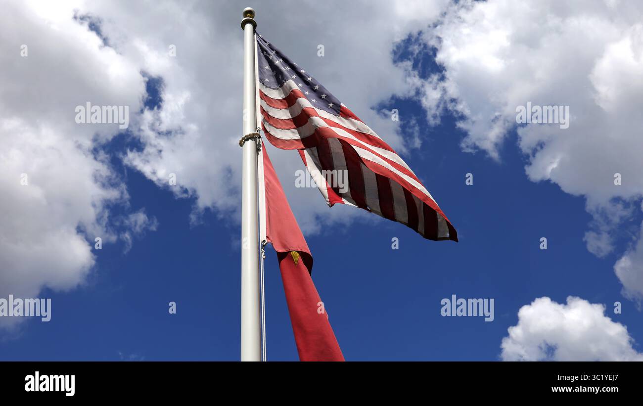 US and Marine Corps Flag flying Stock Photo - Alamy