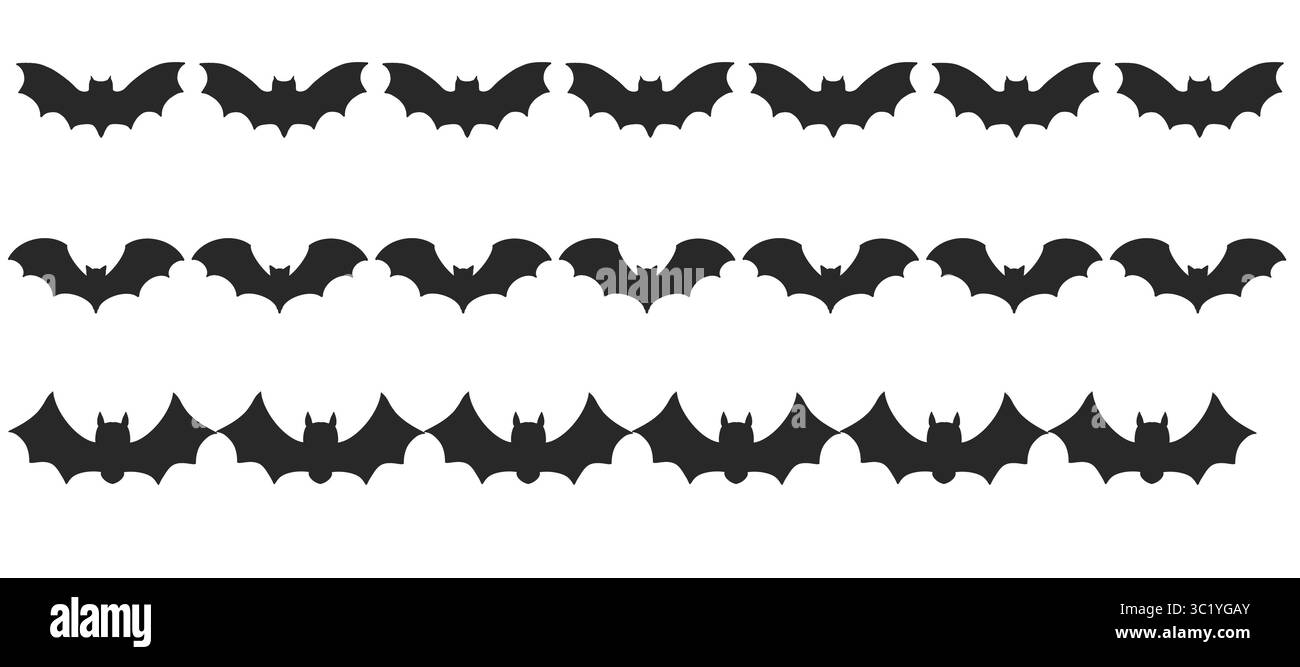 Seamless bat border with Halloween theme. Black silhouettes in a ...