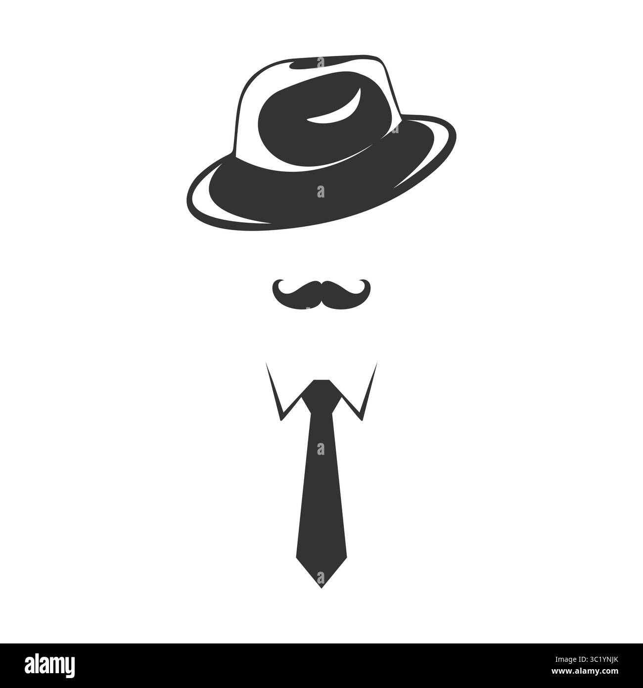 Faceless mustached man in hat and tie. Abstract silhouette of a gangster, detective or gentleman. Vector illustration Stock Vector