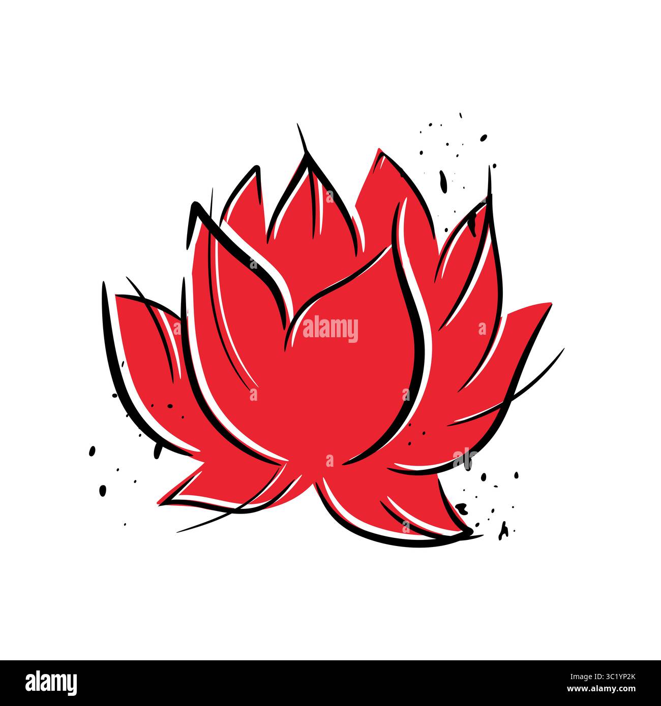 Hand drawn lotus water lily flower linear sketch. Vector illustration Stock Vector