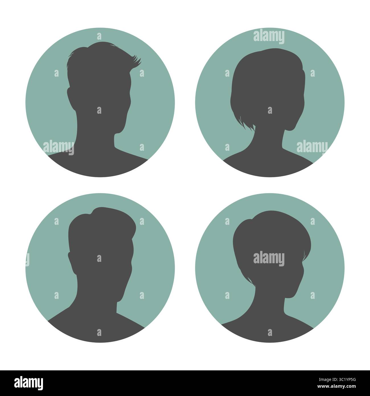 Round icons with abstract women and men faceless avatars, portraits ...