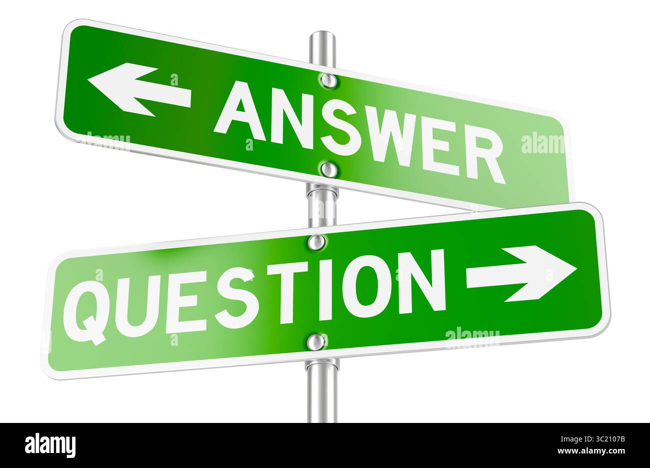 Question and Answer green direction arrows, street signs. 3D rendering ...