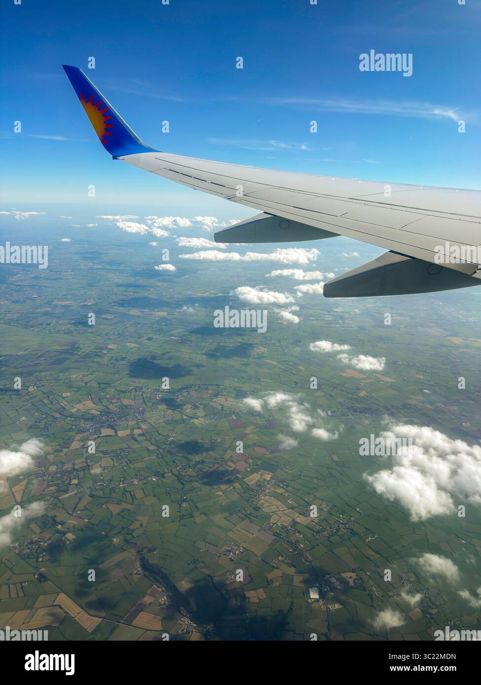 Aerial View of the Mendip Hills from Jet2 Plane Window en Route to Ibiza, May Flight - Smartphone Captured Stock Image
