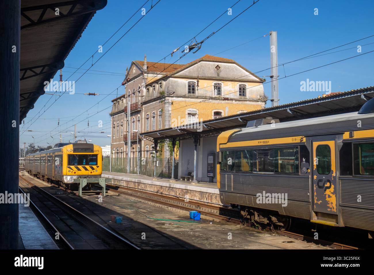 Vintage Train at Station Platform Stock Photo