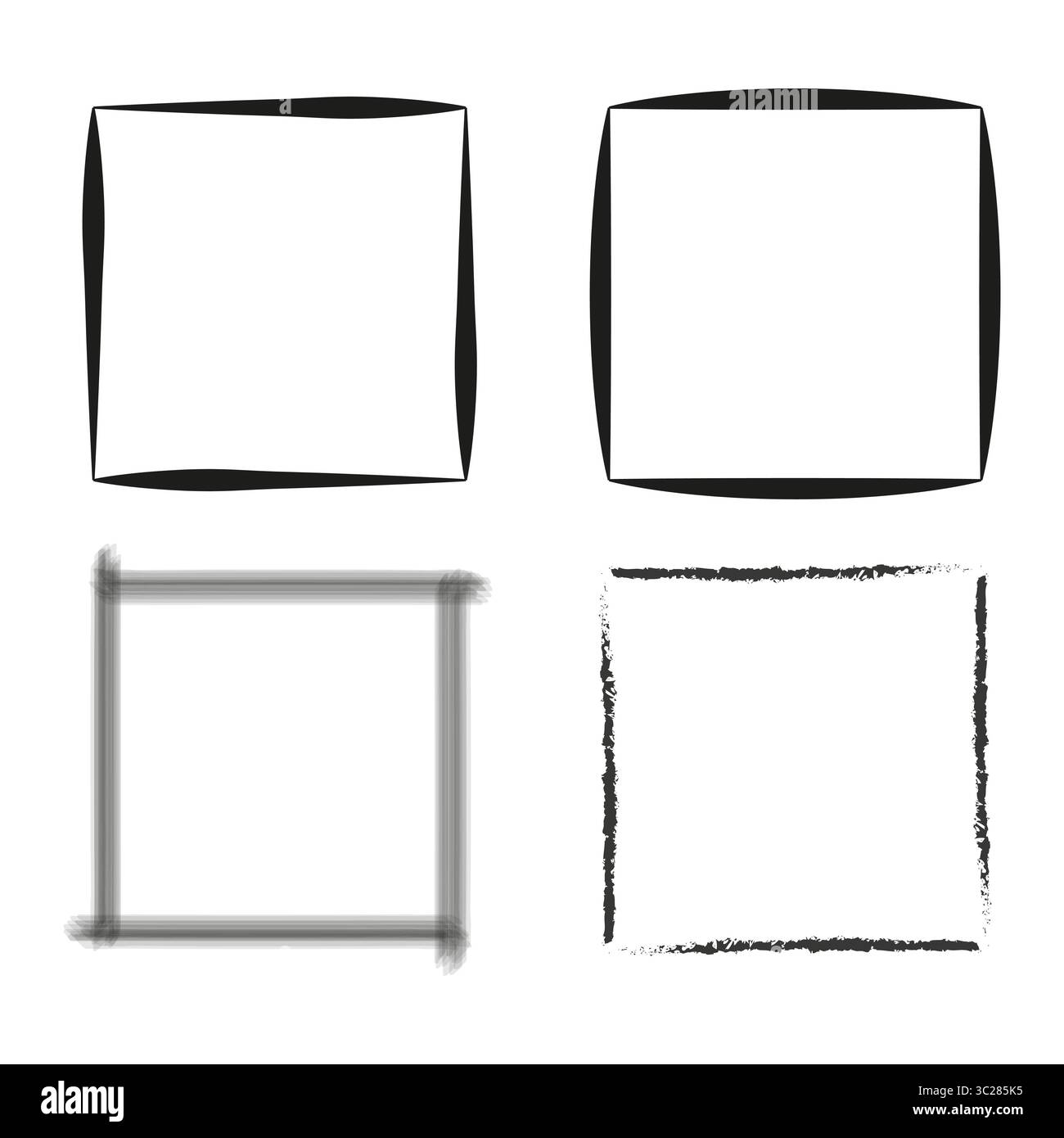 Distorted square borders. Grunge black frames. Textured vector symbols ...