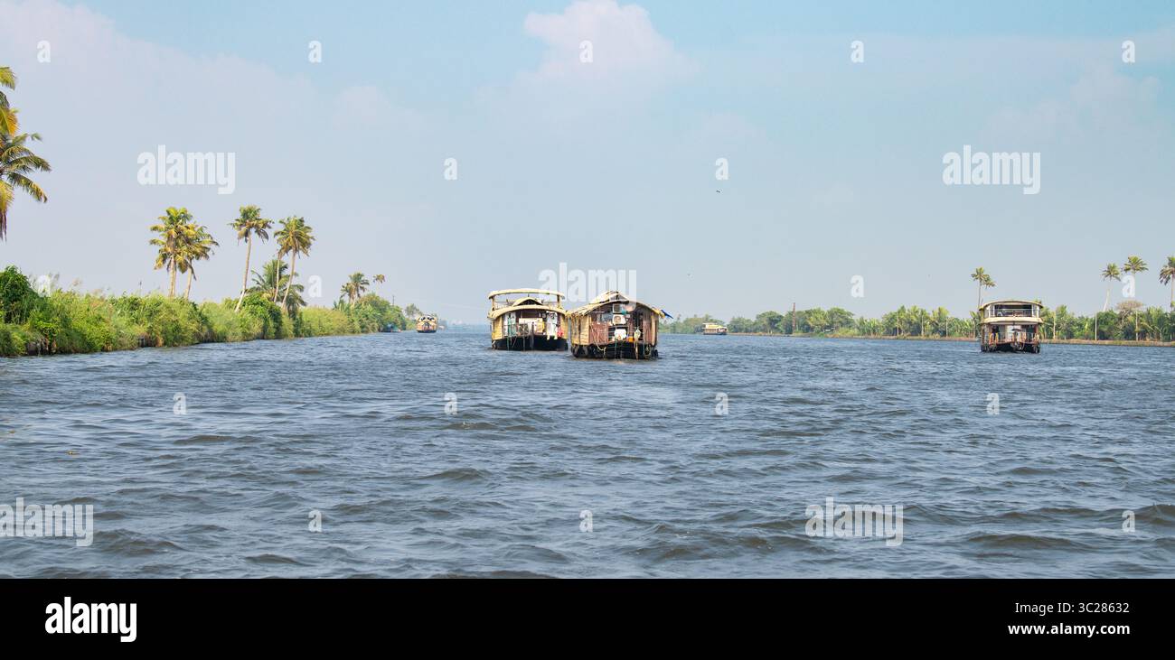 Alleppey Backwaters In India, Alappuzha Houseboats On Waterway, Small ...