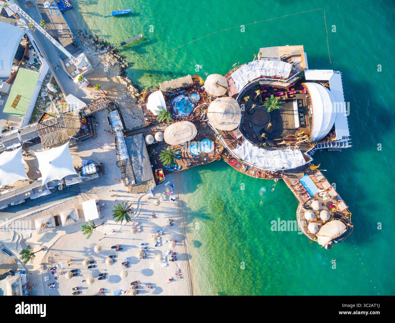 August 30, 2016 - Croatia - PAG, CROATIA - AUGUST 30, 2014: Aerial view of beach and clubs at popular Zrce beach (Credit Image: © Amazing Aerial via ZUMA Wire) Stock Photo