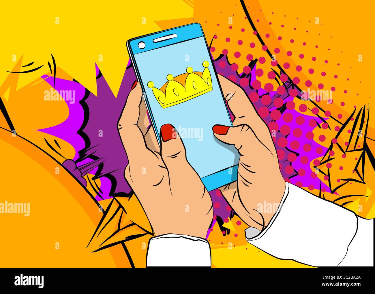 Cartoon Smartphone, comic book Telephone with Crown. Retro vector ...