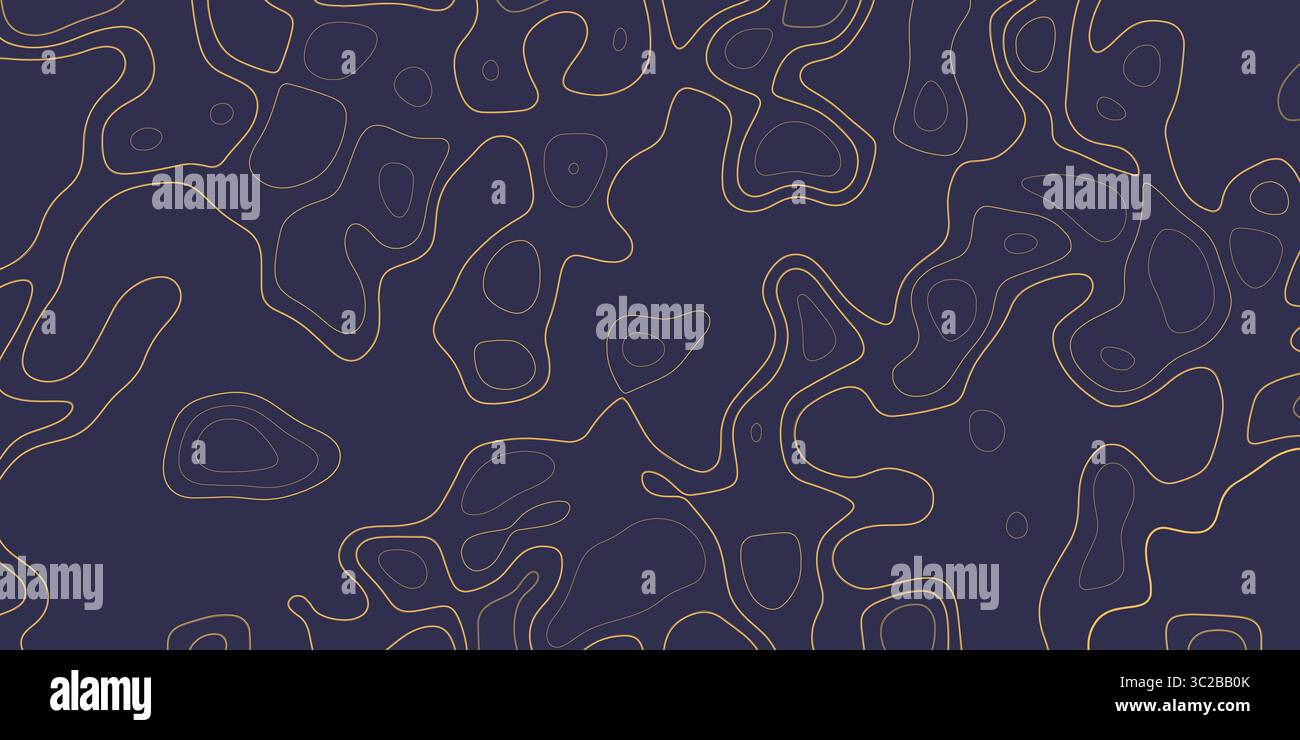 Abstract navy blue background with golden contour patterns creating a ...