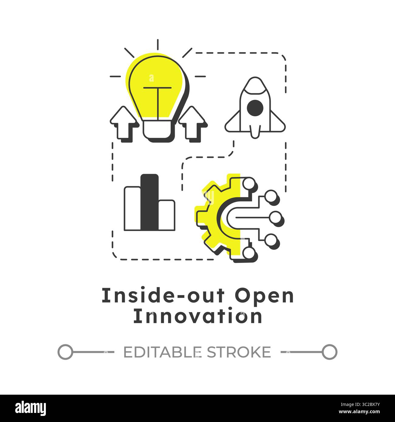 Inside out open innovation modern linear concept icon Stock Vector