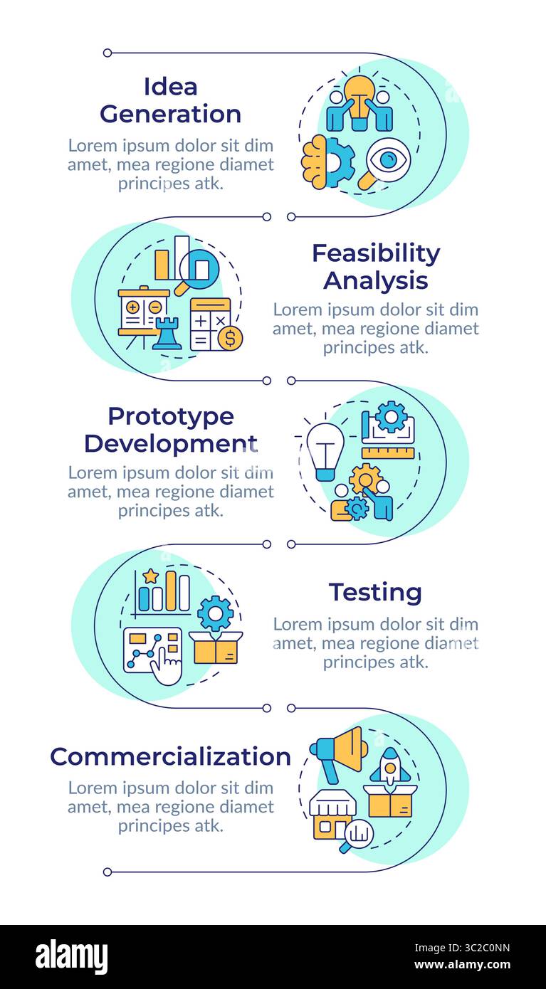 Innovation funnel infographic vertical sequence Stock Vector