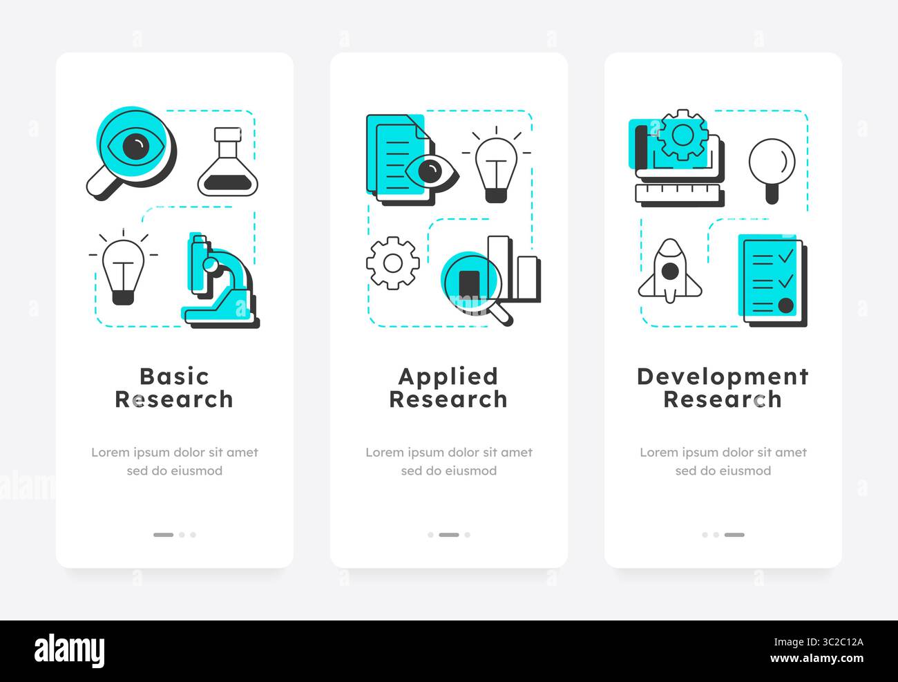 Types of research and development mobile app onboarding screens Stock ...