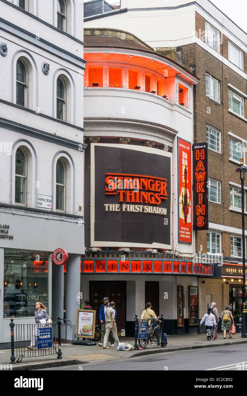 The Phoenix Theatre in Charing Cross Road advertising the 2025 production of Stranger Things: The First Shadow. Stock Photo