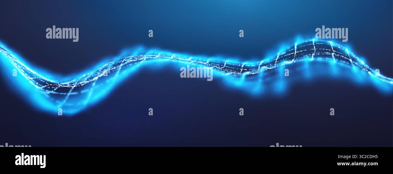 Abstract AI data wave background featuring tech line patterns and digital network effects. 3D blue vector design for futuristic cyber security Stock Vector