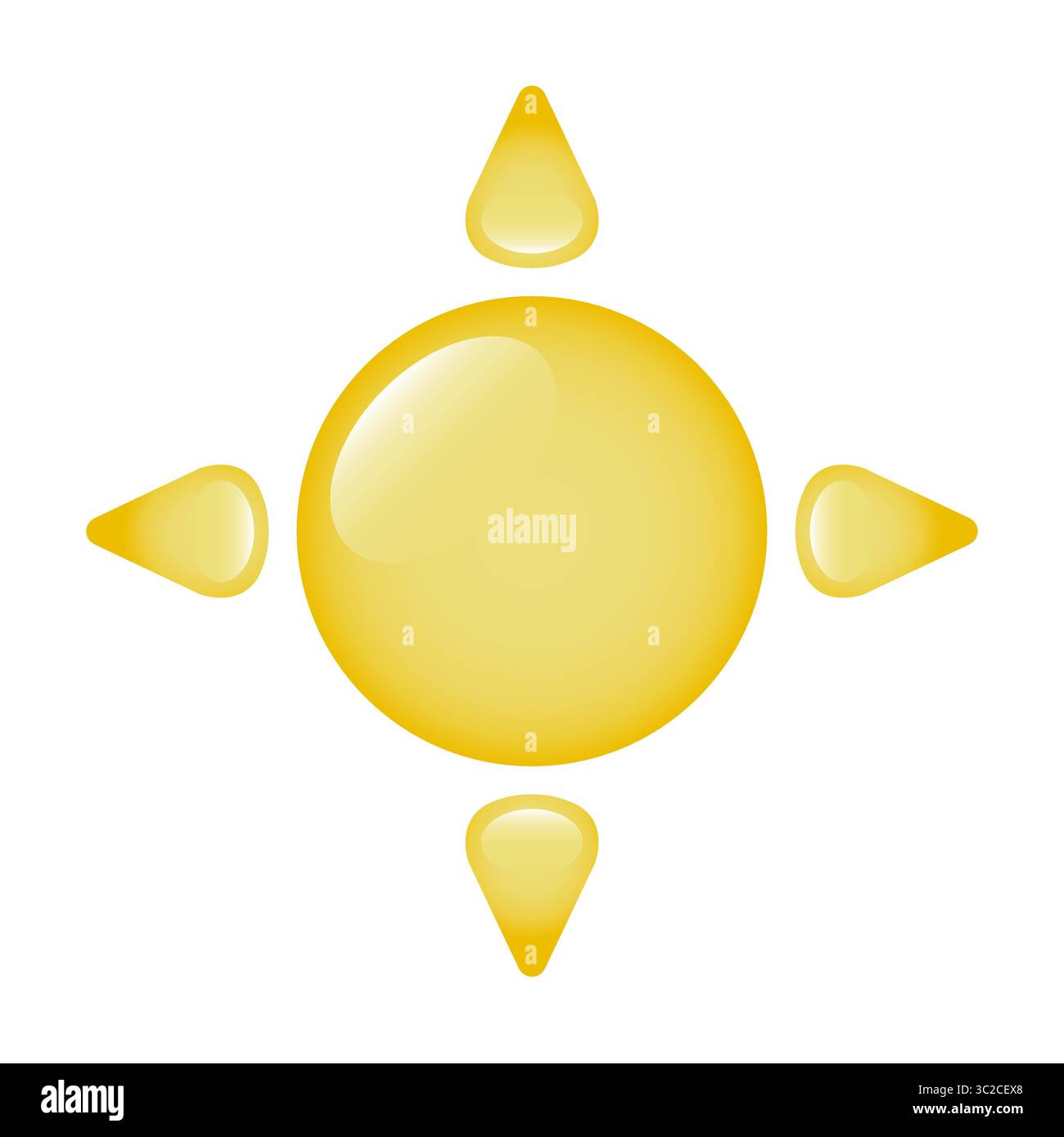 An icon of a large, cartoon sun with a glare and four triangular rays ...