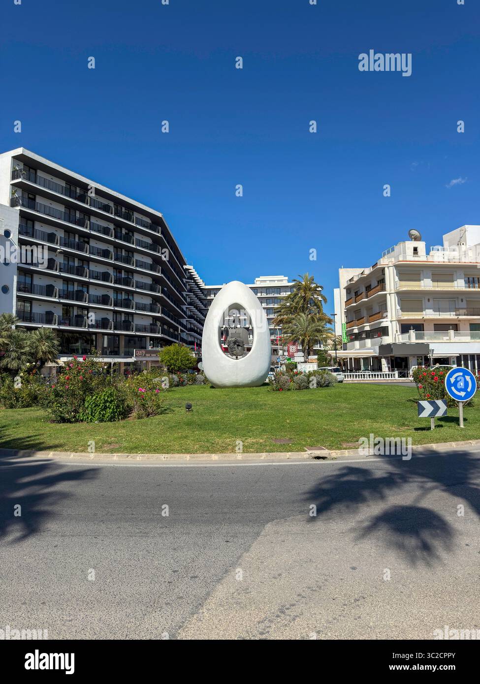 The Egg of Columbus Monument, Passeig de ses Fonts, Sant Antoni de Portmany, Ibiza, Balearic Islands - Smartphone Captured Stock Image