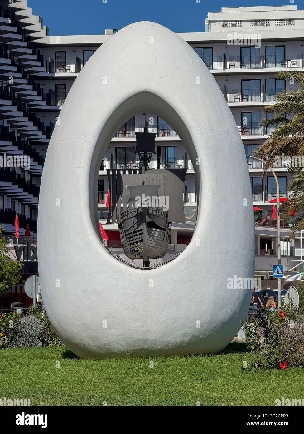 The Egg of Columbus Monument, Passeig de ses Fonts, Sant Antoni de Portmany, Ibiza, Balearic Islands - Smartphone Captured Stock Image