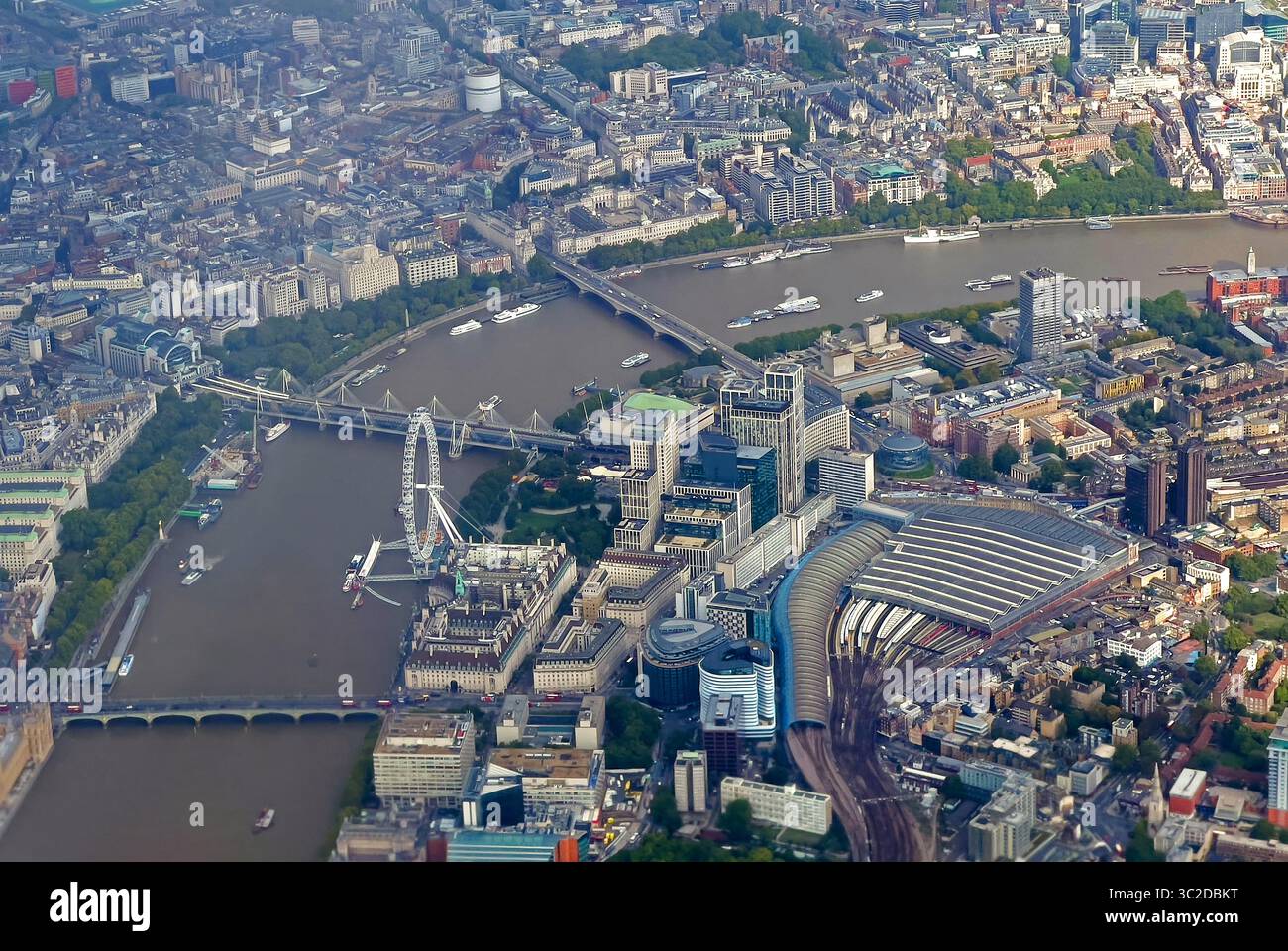 Aerial view of the majestic River Thames snaking through the urban ...