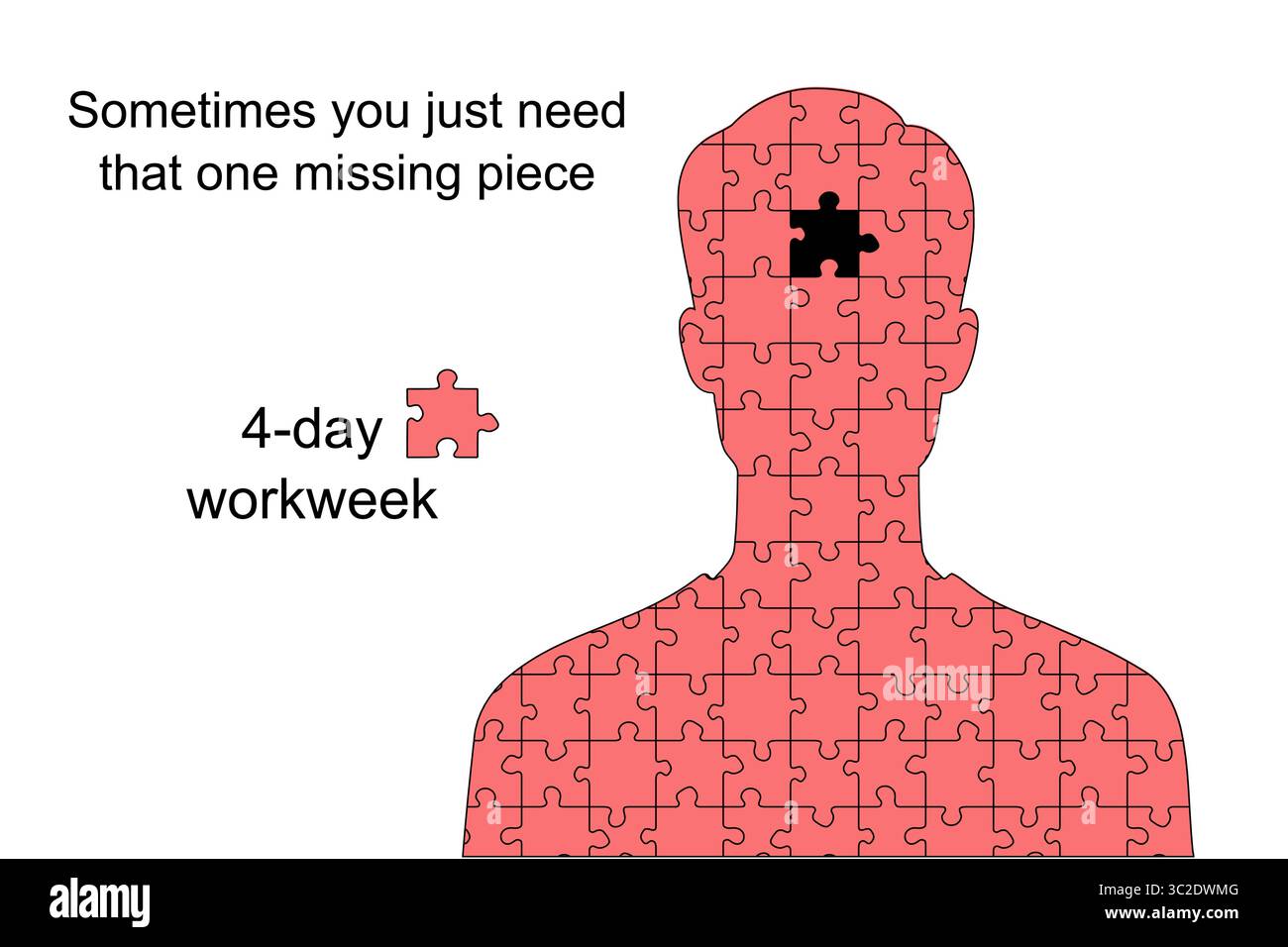 Meme about work life balance - 4-day workweek. Person with one missing ...