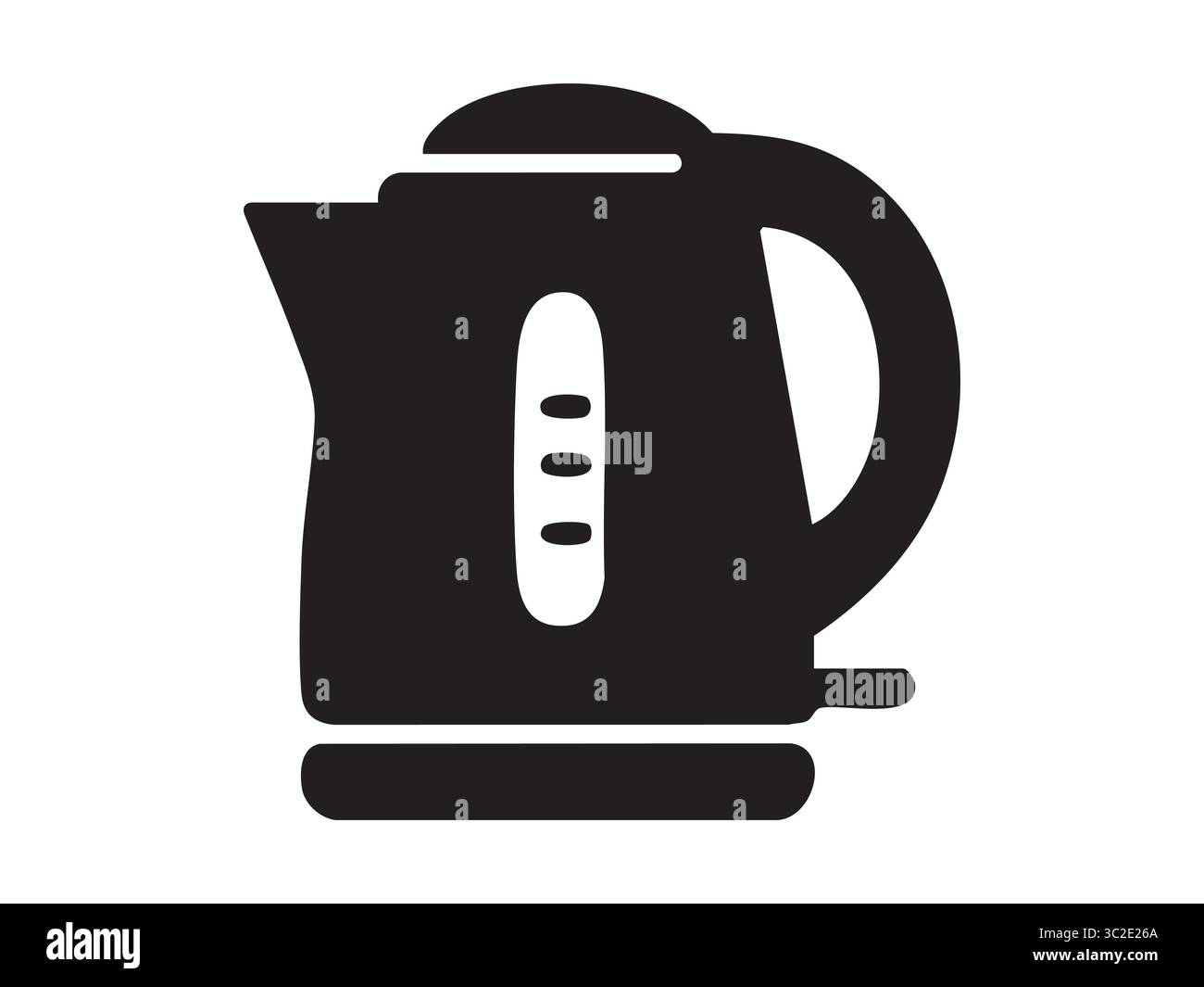 Black silhouette of an electric kettle isolated on white background, icon design. concept of kitchen appliance, domestic tools, boiling water, logo, g Stock Vector