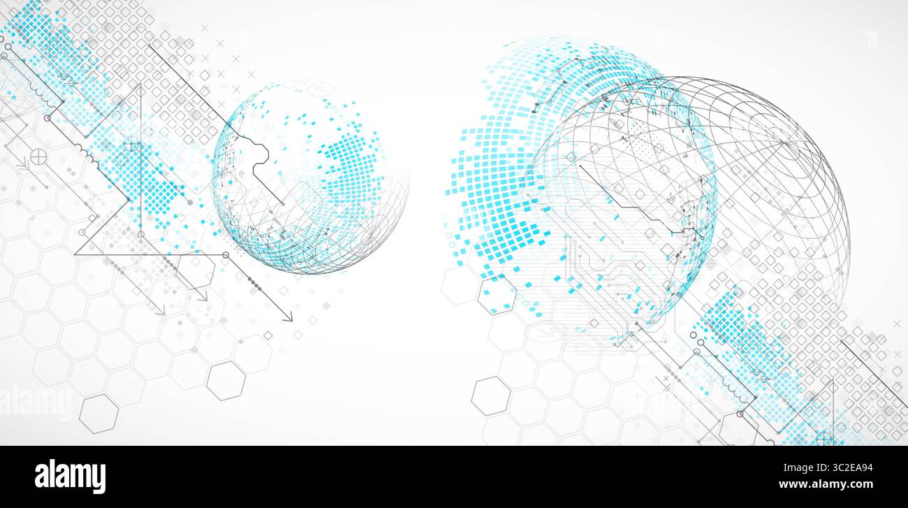 Science and technology background using hexagon and sphere shapes. Vector. Stock Vector