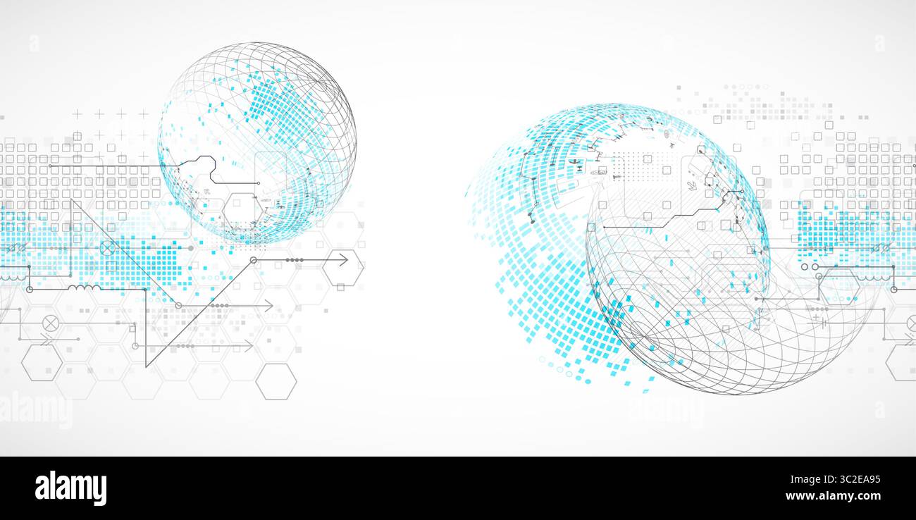 Science and technology background using hexagon and sphere shapes. Vector. Stock Vector
