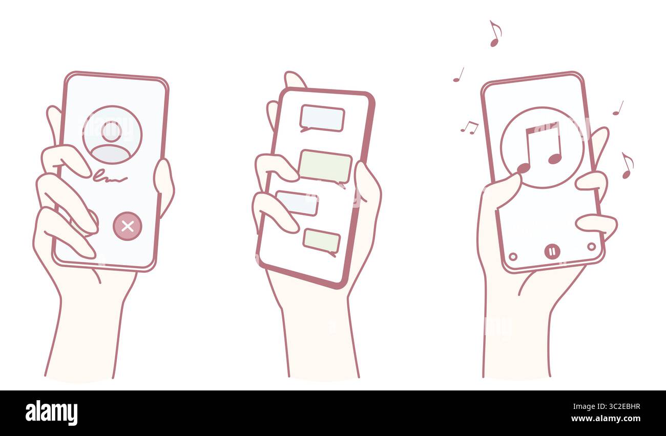 Exploring the essential features found in modern smartphones, including making calls, sending texts, and enjoying music Stock Vector