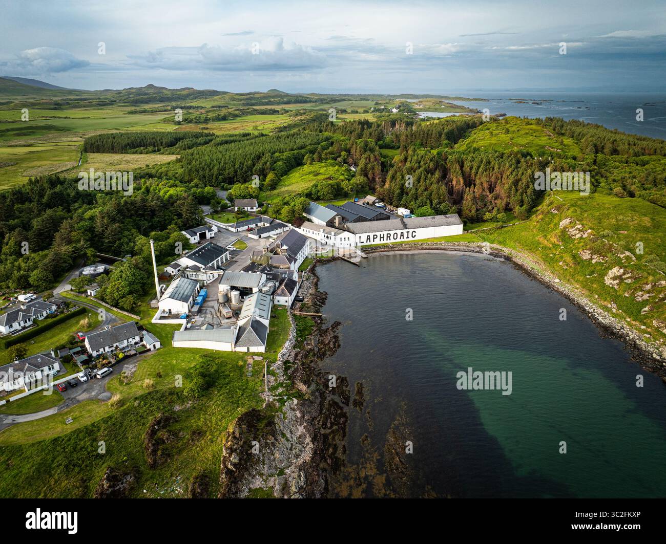 aerial Photograph of Laphroaig Distllery, Islay, Scotland Stock Photo