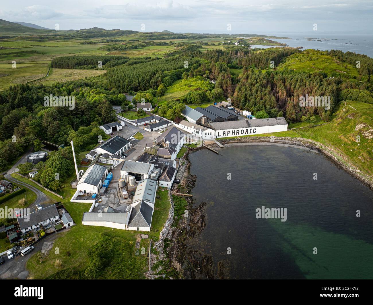 aerial Photograph of Laphroaig Distllery, Islay, Scotland Stock Photo