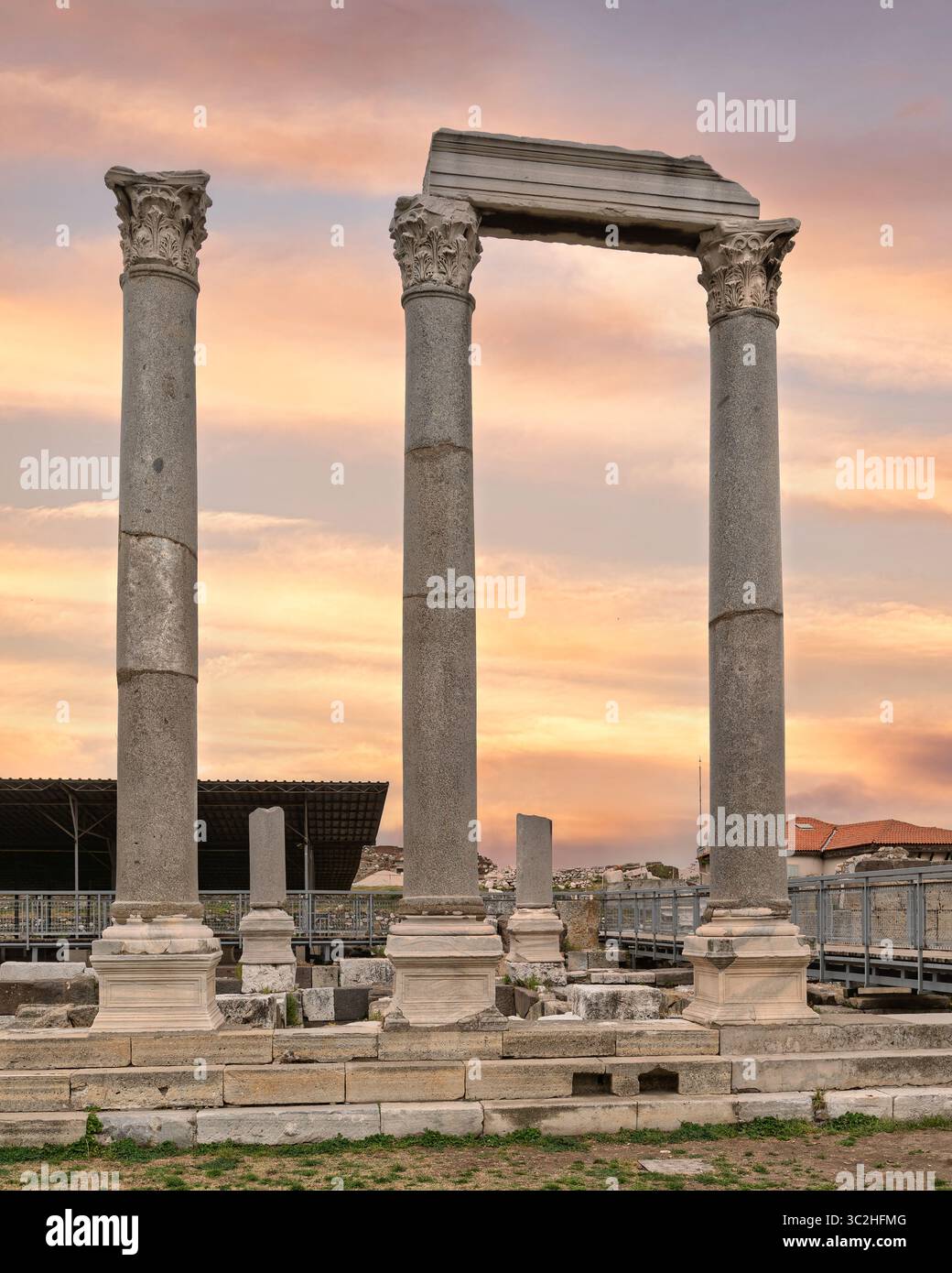 Roman Agora of Smyrna, Izmir, Turkey. Ancient Corinthian columns with a ...