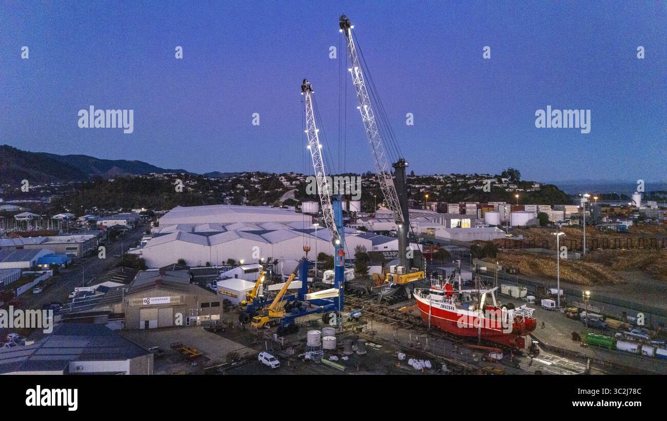 Nelson, New Zealand - 18 June 2025: Aerial view of the vibrant red and ...