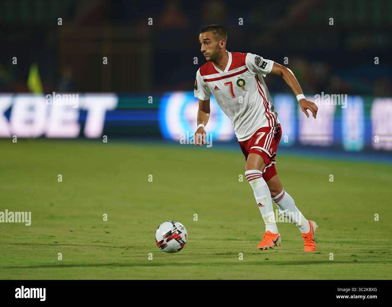 July 1, 2019: Hakim Ziyach of Morocco during the 2019 African Cup of Nations match between South Africa and Morocco at the Al Salam Stadium in Cairo, Egypt. Ulrik Pedersen/CSM.(Credit Image: &copy; Ulrik Pedersen/CSM via ZUMA Wire) Stock Photo
