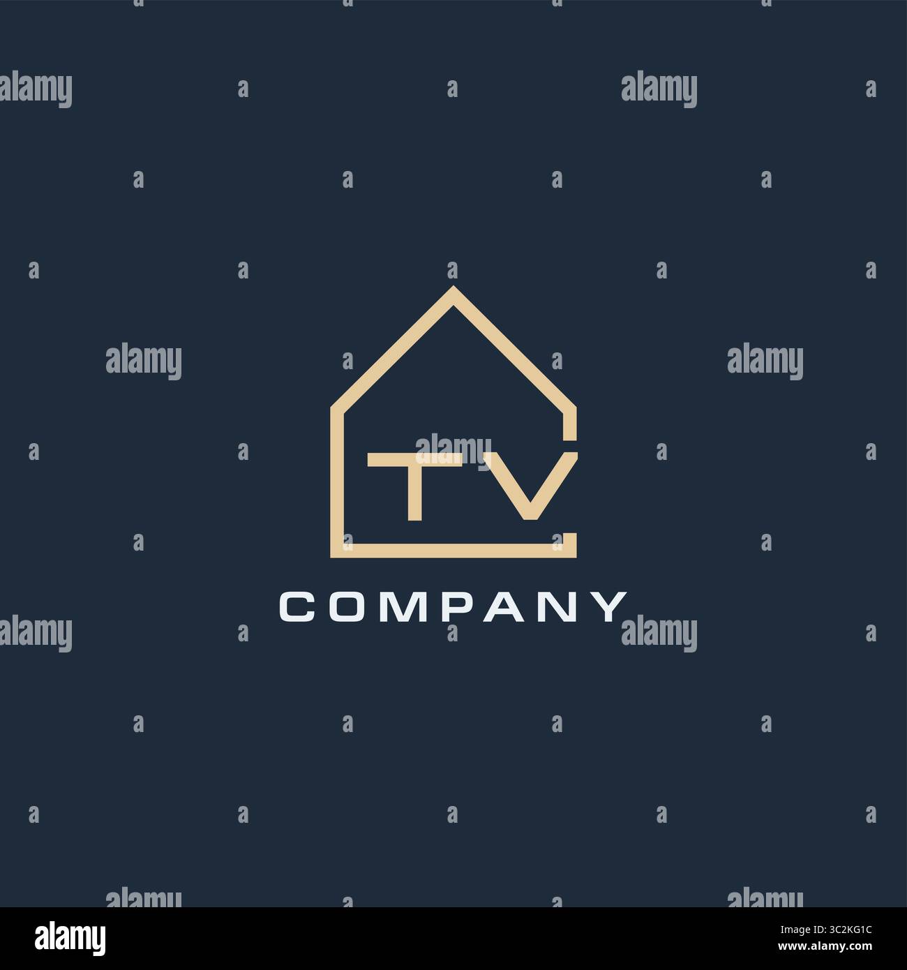 Initial letter TV real estate logo with simple roof style design ideas ...