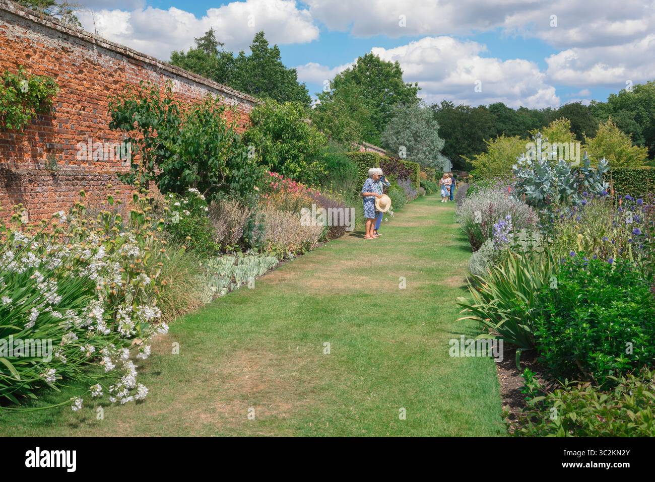 Markshall Essex, view in summer of the Markshall Estate walled garden in Coggeshall - containing the longest double border in the county of Essex, UK Stock Photo