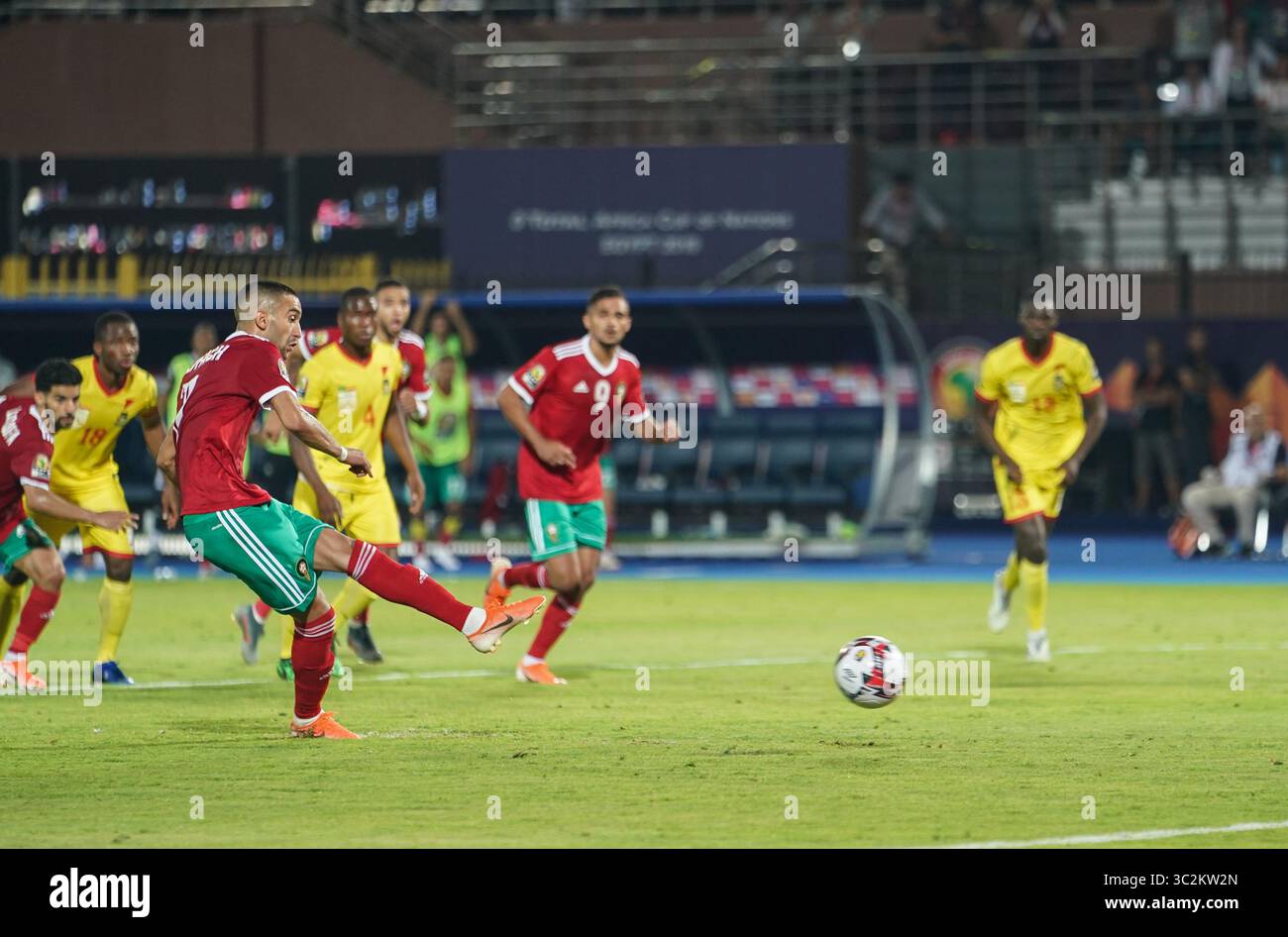 FRANCE OUT July 5, 2019: Hakim Ziyach of Morocco missing the penalty during the 2019 African Cup of Nations match between Marocco and Benin at the Al Salam Stadium in Cairo, Egypt. Ulrik Pedersen/CSM.(Credit Image: &copy; Ulrik Pedersen/CSM via ZUMA Wire) Stock Photo