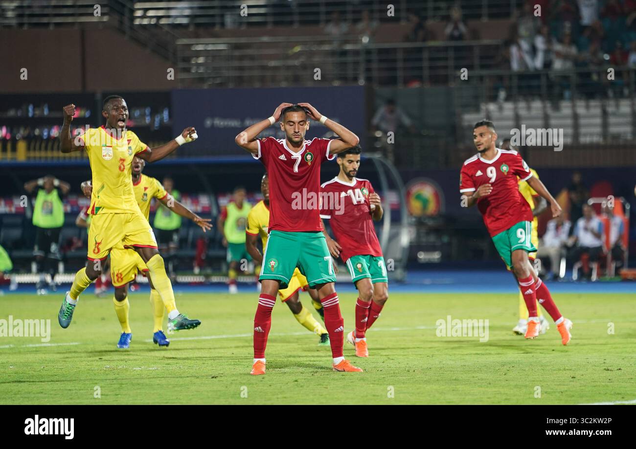 FRANCE OUT July 5, 2019: Hakim Ziyach of Morocco after missing the penalty during the 2019 African Cup of Nations match between Marocco and Benin at the Al Salam Stadium in Cairo, Egypt. Ulrik Pedersen/CSM.(Credit Image: &copy; Ulrik Pedersen/CSM via ZUMA Wire) Stock Photo